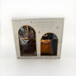 Pink Sky Bronze Shimmering Body Oil Coconut 4oz & Body Brush Shimmer & Shine New